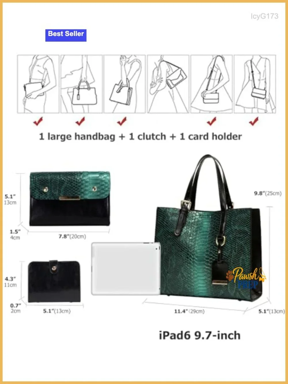 Women's Crocodile Pattern Satchel Handbag Tote 3-Piece Set PU Leather